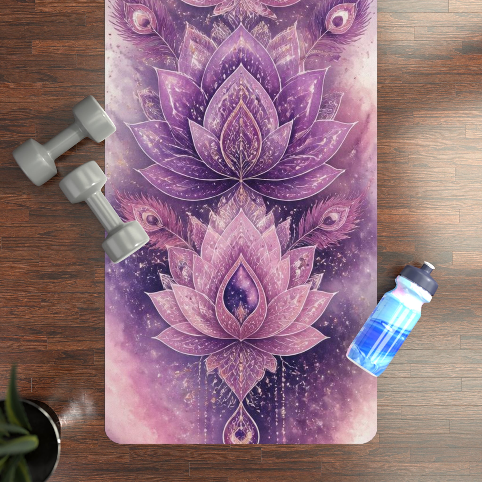 Purple Lotus Pattern Rubber Yoga Mat | Floral Mandala Alignment