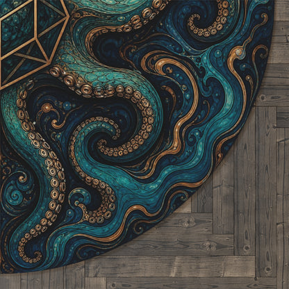 Octopus Mandala Round Rug | Geometric Sea Creature Nautical Decor Printify