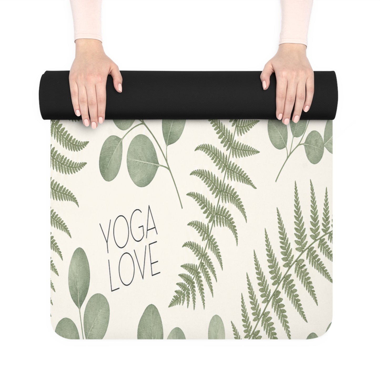 Yoga Love Botanical Pattern Rubber Yoga Mat | Ferns & Eucalyptus Leaves - Best Yoga Mats for Home Workouts