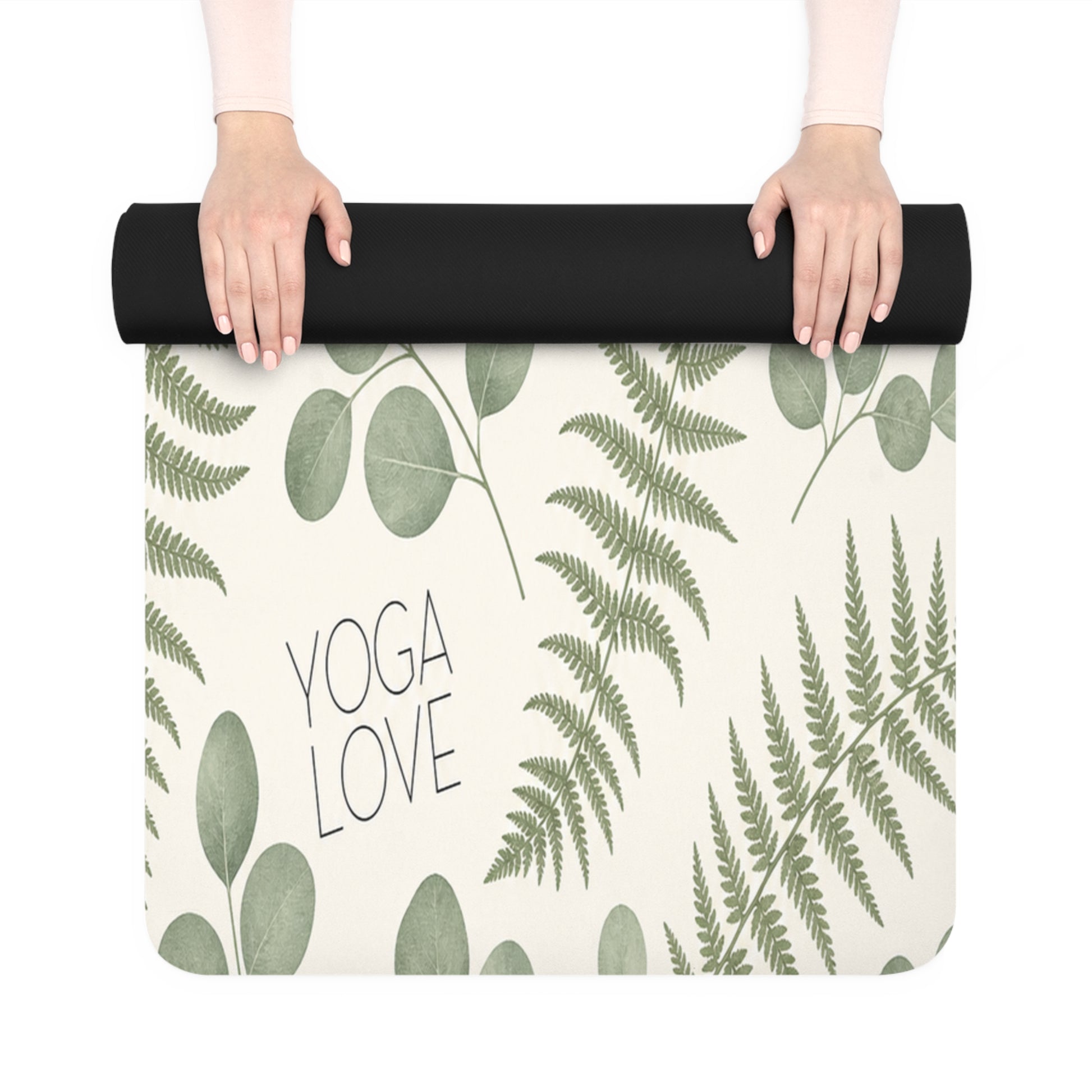 Yoga Love Botanical Pattern Rubber Yoga Mat | Ferns & Eucalyptus Leaves - Best Yoga Mats for Home Workouts