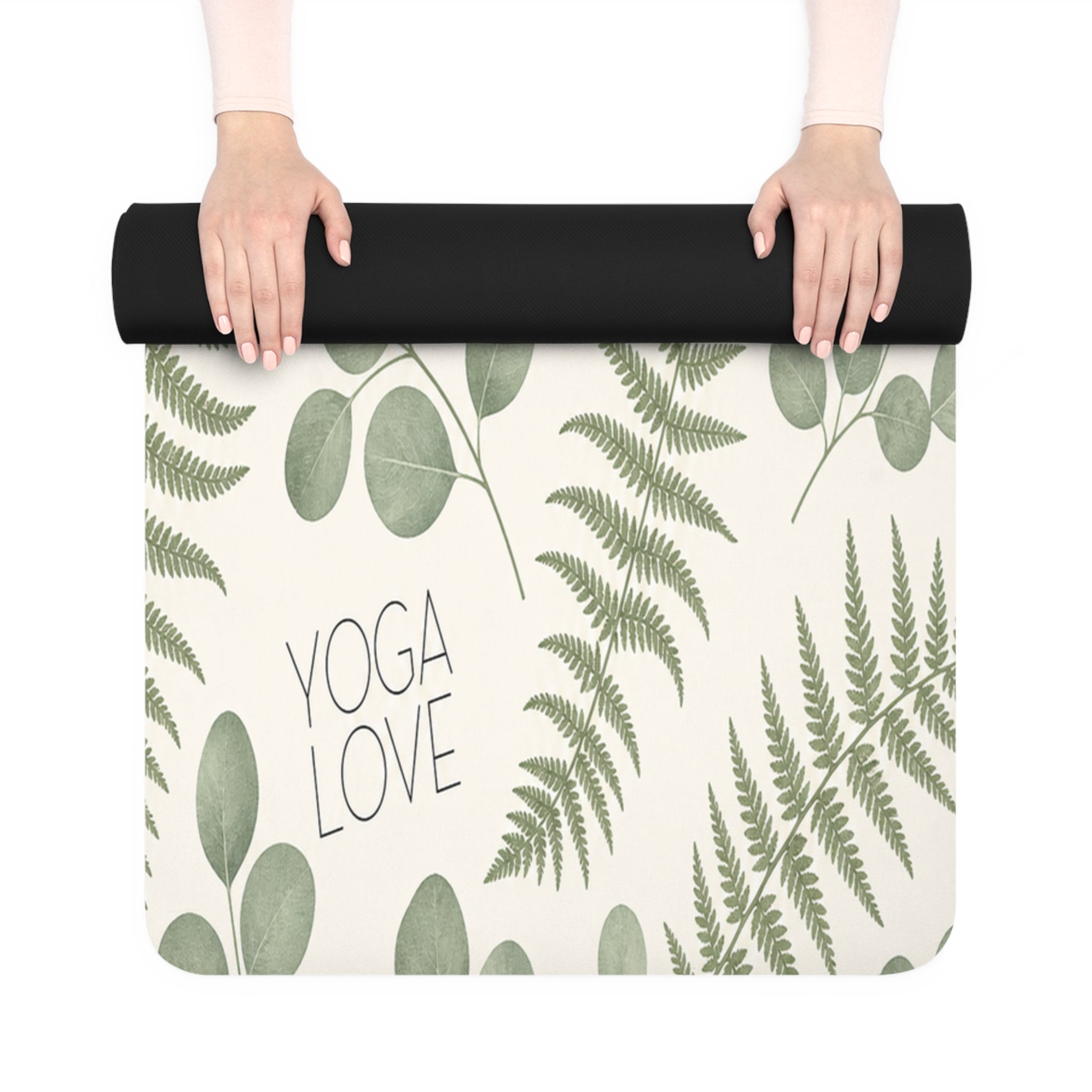Yoga Love Botanical Pattern Rubber Yoga Mat | Ferns & Eucalyptus Leaves