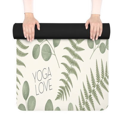 Yoga Love Botanical Pattern Rubber Yoga Mat | Ferns & Eucalyptus Leaves - Best Yoga Mats for Home Workouts