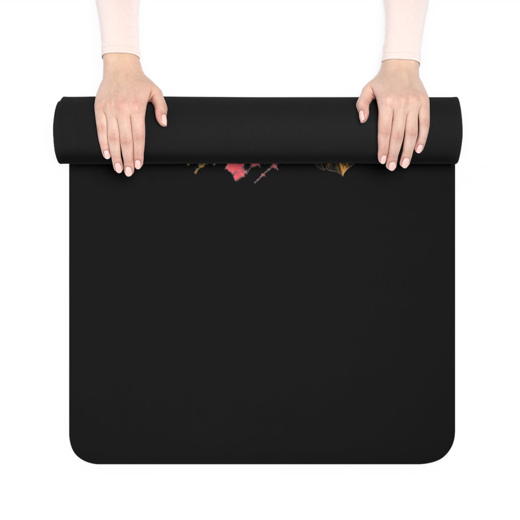 Sunset Yoga Pose Rubber Yoga Mat | Tropical Palm Hibiscus Design Printify