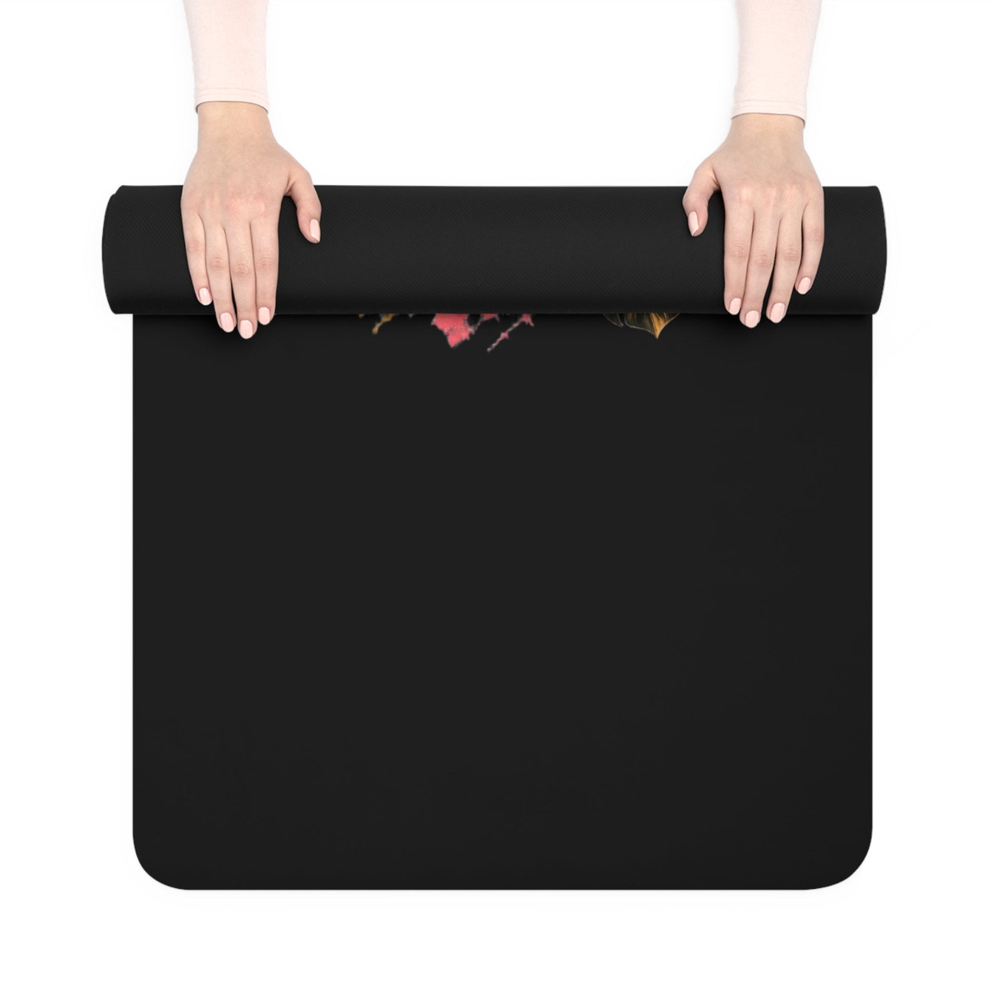 Sunset Yoga Pose Rubber Yoga Mat | Tropical Palm Hibiscus Design - Best Yoga Mats for Home Workouts