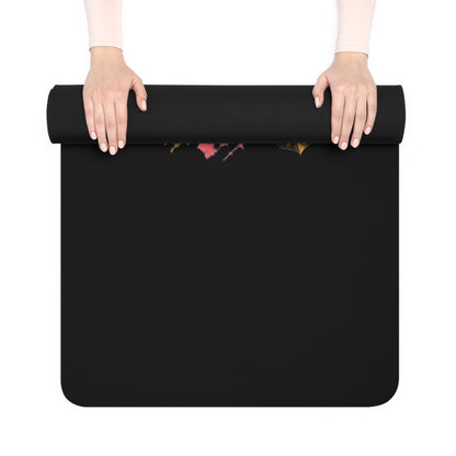 Sunset Yoga Pose Rubber Yoga Mat | Tropical Palm Hibiscus Design - Best Yoga Mats for Home Workouts