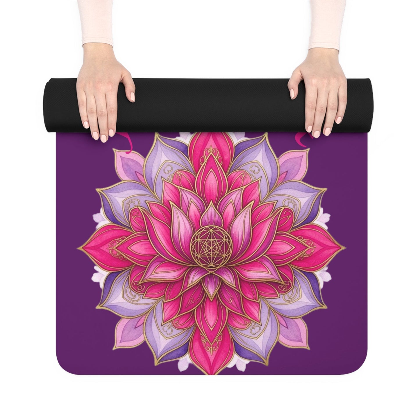 Pink Lotus Yoga Love Rubber Yoga Mat | Floral Meditation Mat - Best Yoga Mats for Home Workouts