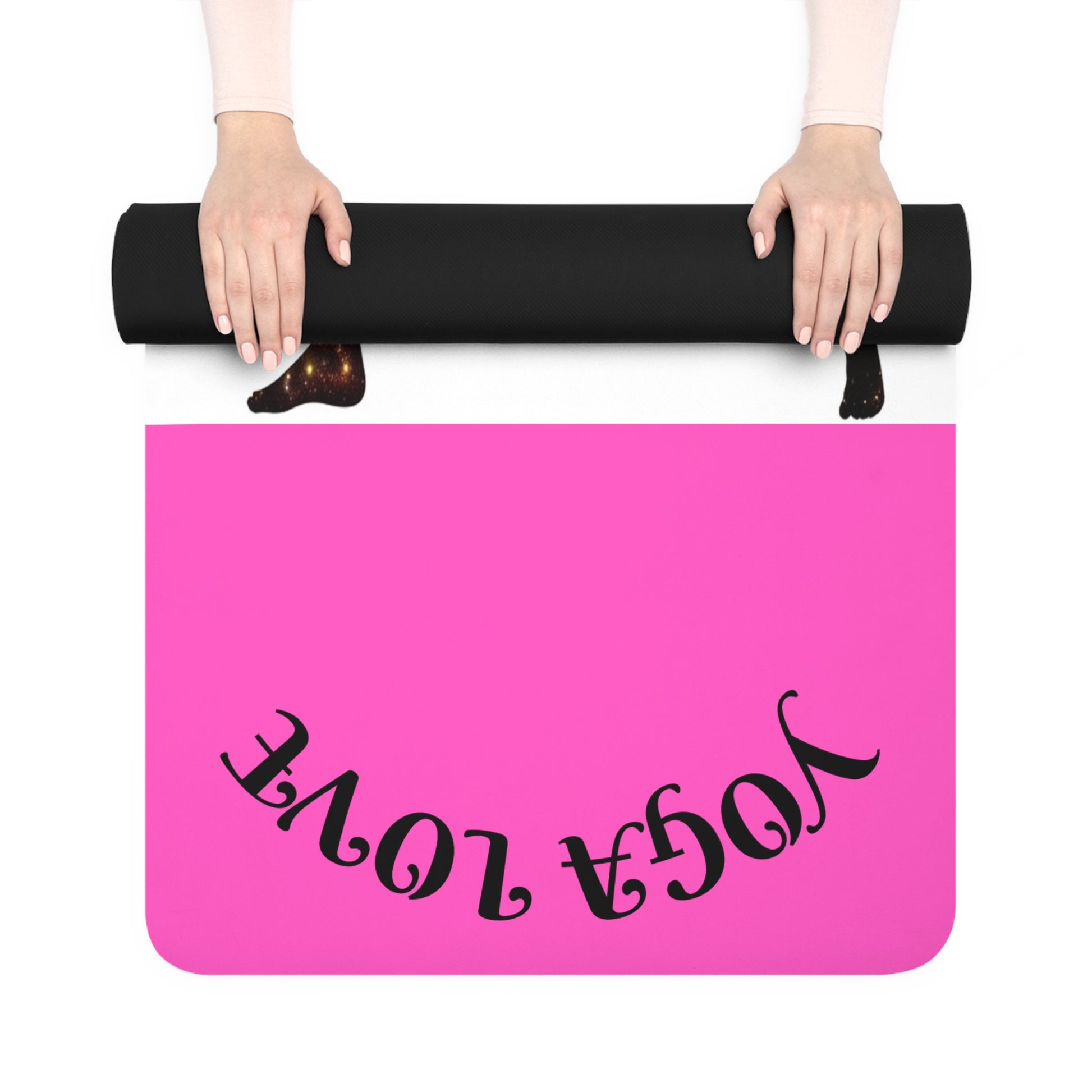 Galaxy Yoga Love yoga mat | pink rubber yoga mat, warrior silhouette design | Gift For Her - Best Yoga Mats for Home Workouts