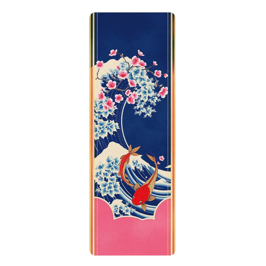 Koi Wave Cherry Blossom Rubber Yoga Mat | Japanese Ukiyo-e Inspired - Best Yoga Mats for Home Workouts