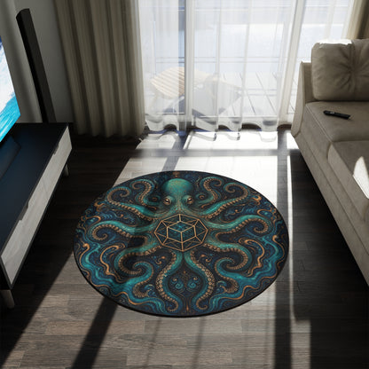 Octopus Mandala Round Rug | Geometric Sea Creature Nautical Decor Printify