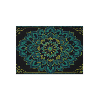 Teal Mandala Pattern Outdoor Rug | Boho Patio Mat Printify
