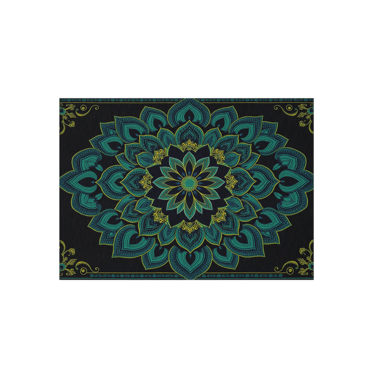 Teal Mandala Pattern Outdoor Rug | Boho Patio Mat Printify