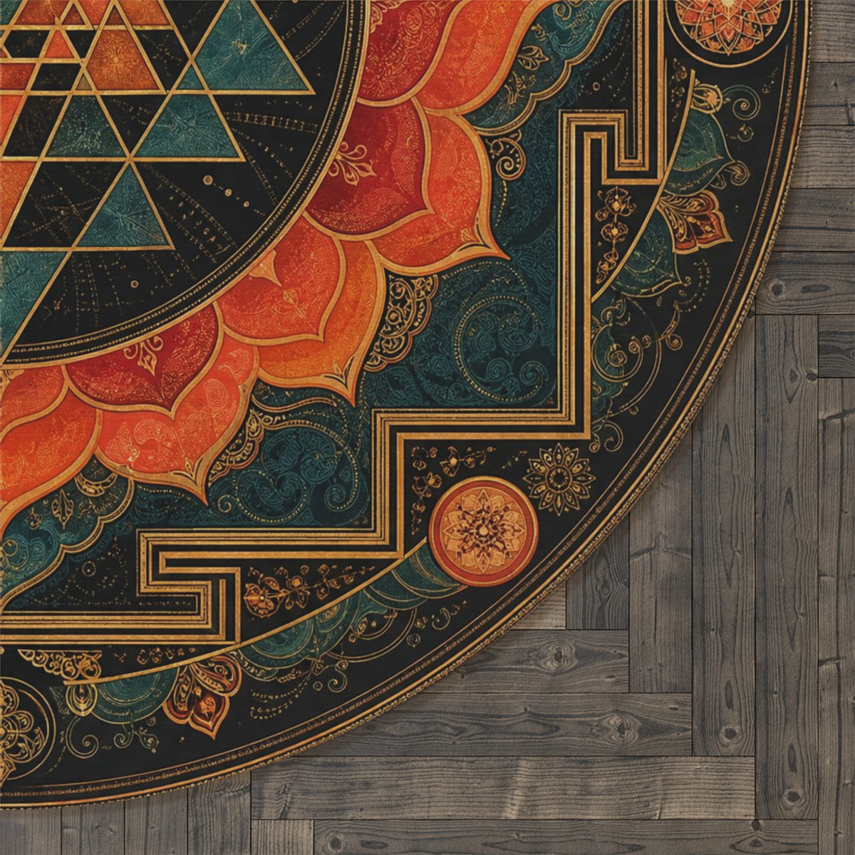 Sacred Geometry Sri Yantra Round Rug | Mandala Meditation Floor Decor Printify