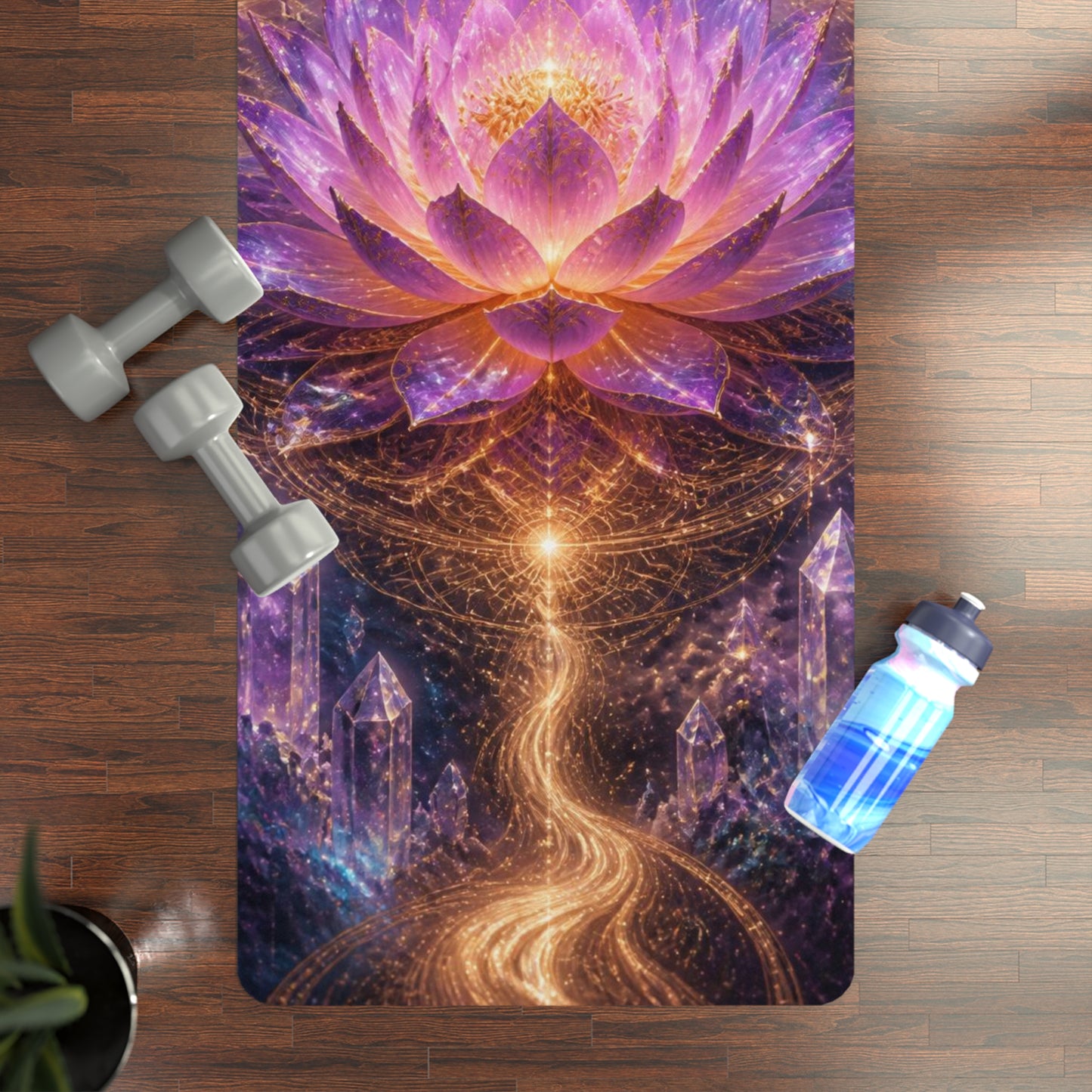 Cosmic Lotus Meditation Rubber Yoga Mat | Spiritual Chakra Mandala Design Printify