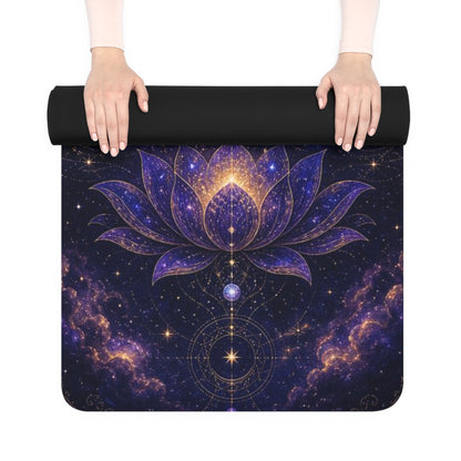 Cosmic Chakra Meditation Rubber Yoga Mat | Lotus Galaxy Pose - Best Yoga Mats for Home Workouts