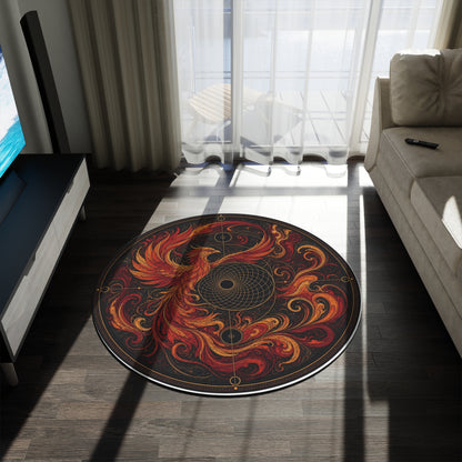 Fiery Phoenix Mandala Round Rug | Mystical Boho Home Décor Printify