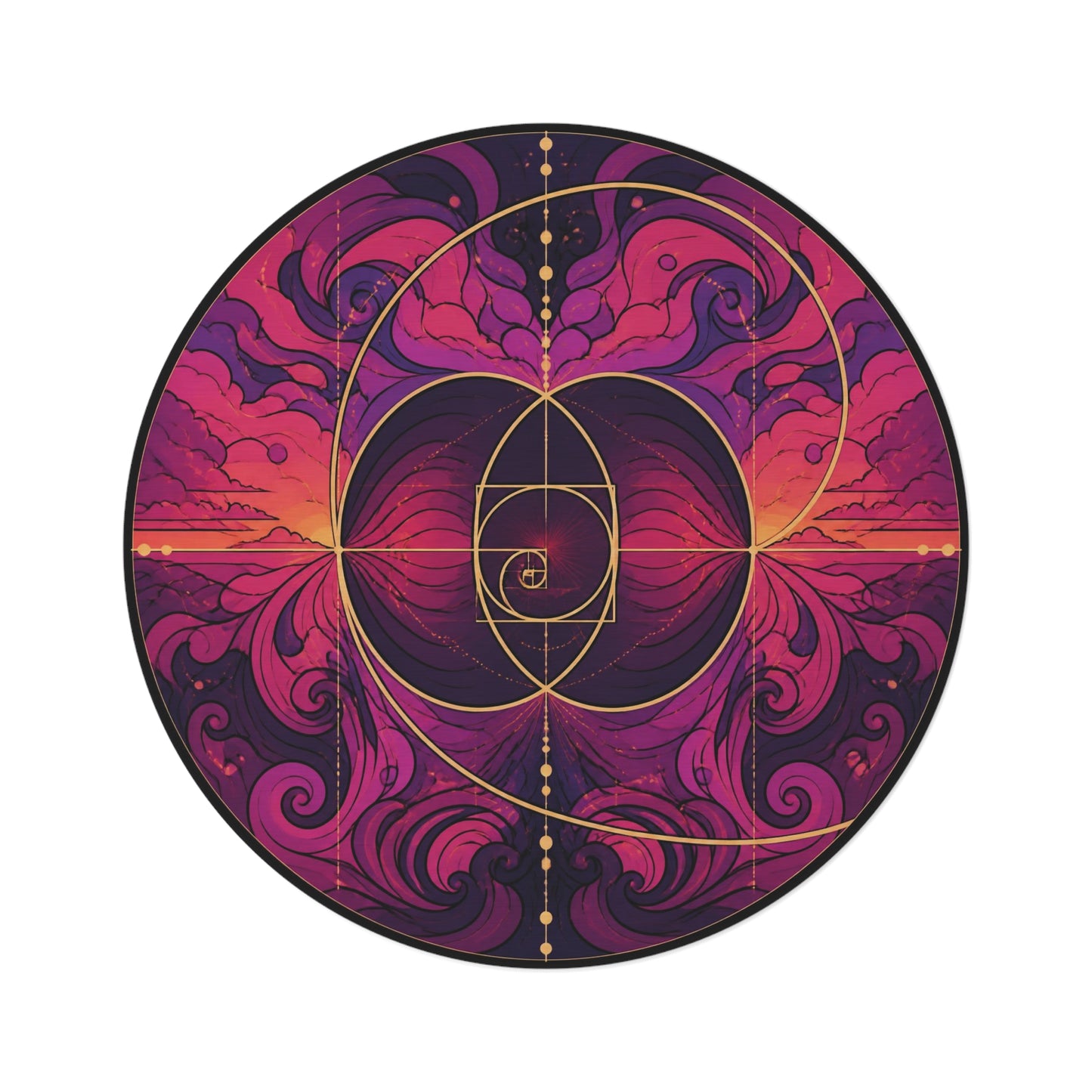 Enchanted Waterfall Fantasy Round Rug | Sunset Sacred Geometry Washable Floor Mat | Boho Mandala Living Room Decor | Non-Slip Printify