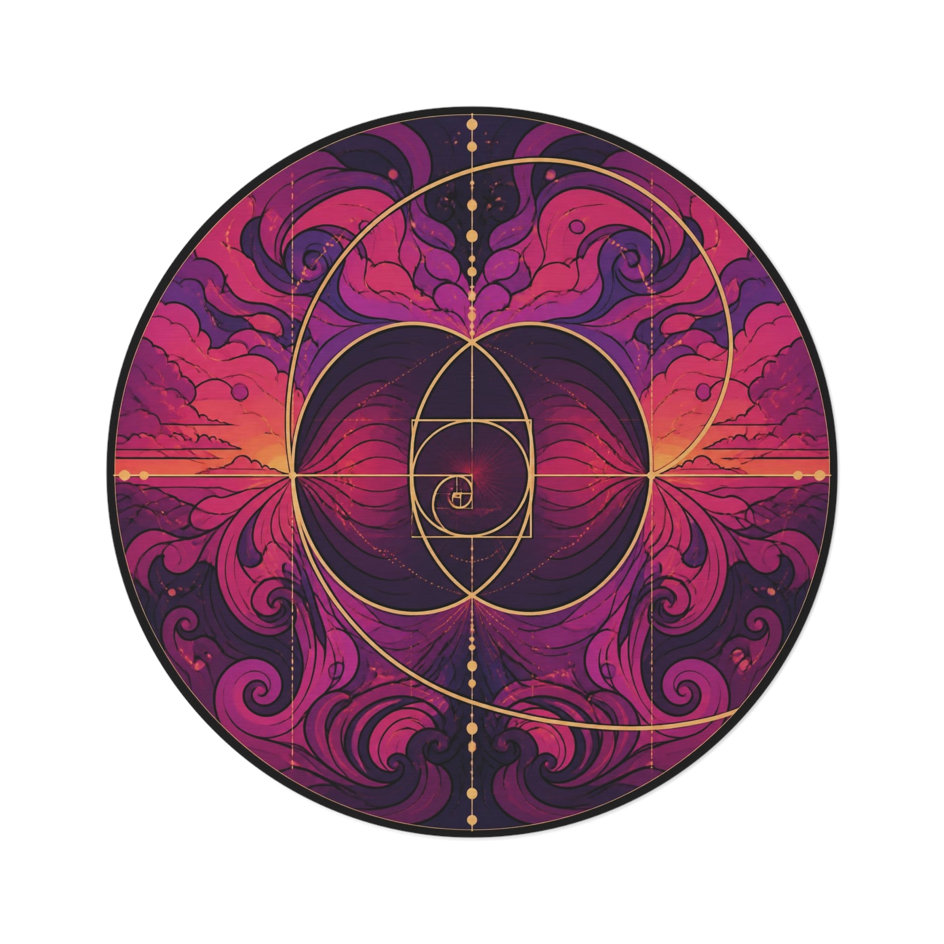 Enchanted Waterfall Fantasy Round Rug | Sunset Sacred Geometry Washable Floor Mat | Boho Mandala Living Room Decor | Non-Slip Printify