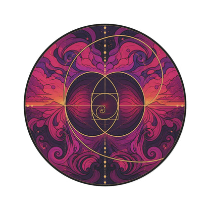 Enchanted Waterfall Fantasy Round Rug | Sunset Sacred Geometry Washable Floor Mat | Boho Mandala Living Room Decor | Non-Slip Printify