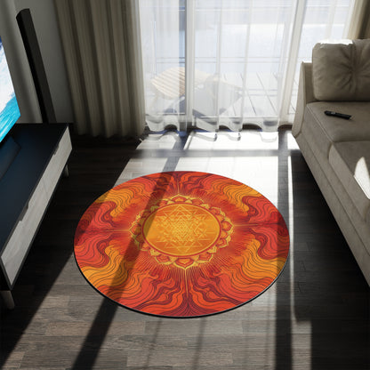 Enchanted Waterfall Fantasy Round Rug | Sacred Geometry Flower of Life Rug 5FT | Golden Ratio Crystal Grid Spiritual Floor Mat Printify
