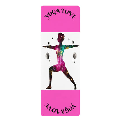 Galaxy Yoga Love yoga mat | pink rubber yoga mat, warrior silhouette design | Gift For Her - Best Yoga Mats for Home Workouts