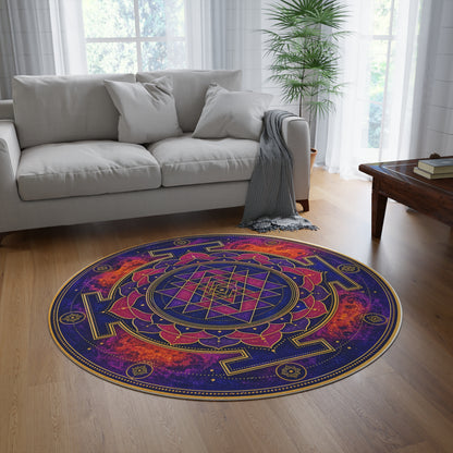 Sacred Sri Yantra Mandala Round Rug | Cosmic Geometric Floor Mat Printify