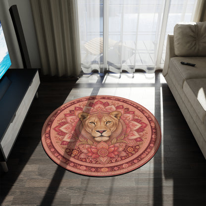 Lion Mandala Round Rug | Boho Floral Decorative Floor Mat Printify
