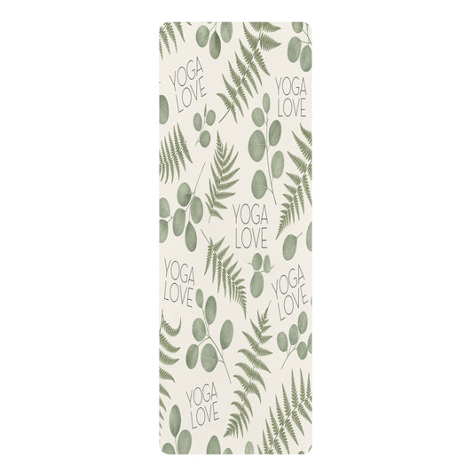 Yoga Love Botanical Pattern Rubber Yoga Mat | Ferns & Eucalyptus Leaves - Best Yoga Mats for Home Workouts