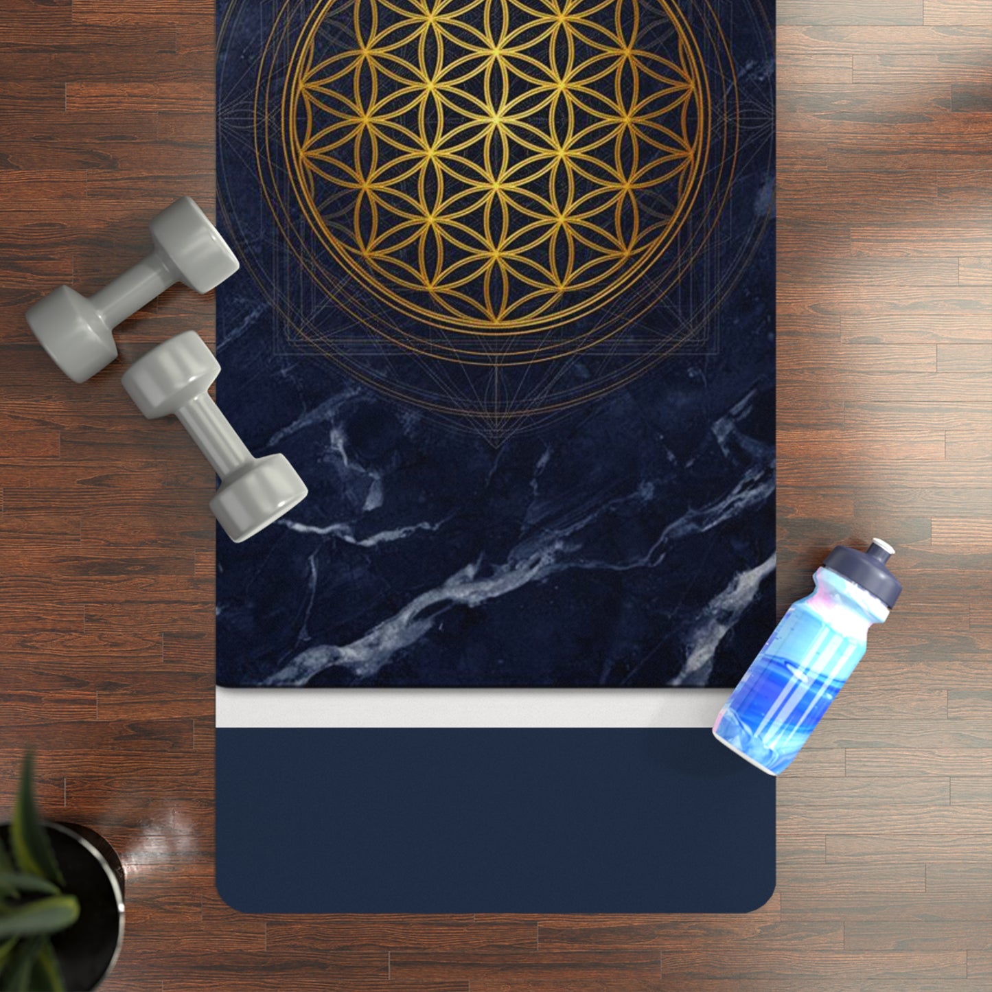 Golden Flower of Life Rubber Yoga Mat | Sacred Geometry, Marble Background - Best Yoga Mats for Home Workouts
