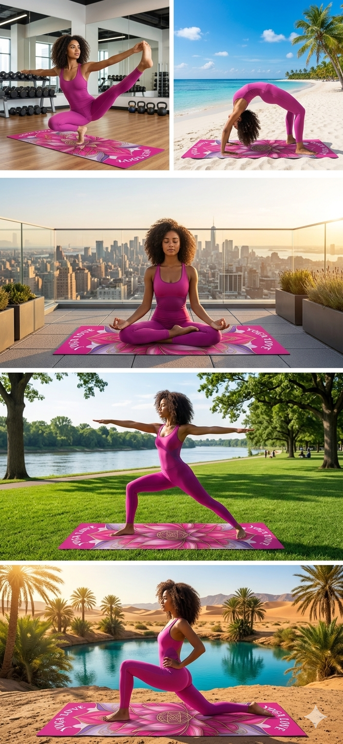 Yoga Mat |  Non-Slip Fitness Mat for Women, Meditation & Wellness Gift, Home Workout Essential | Pink Lotus Mandala Printify