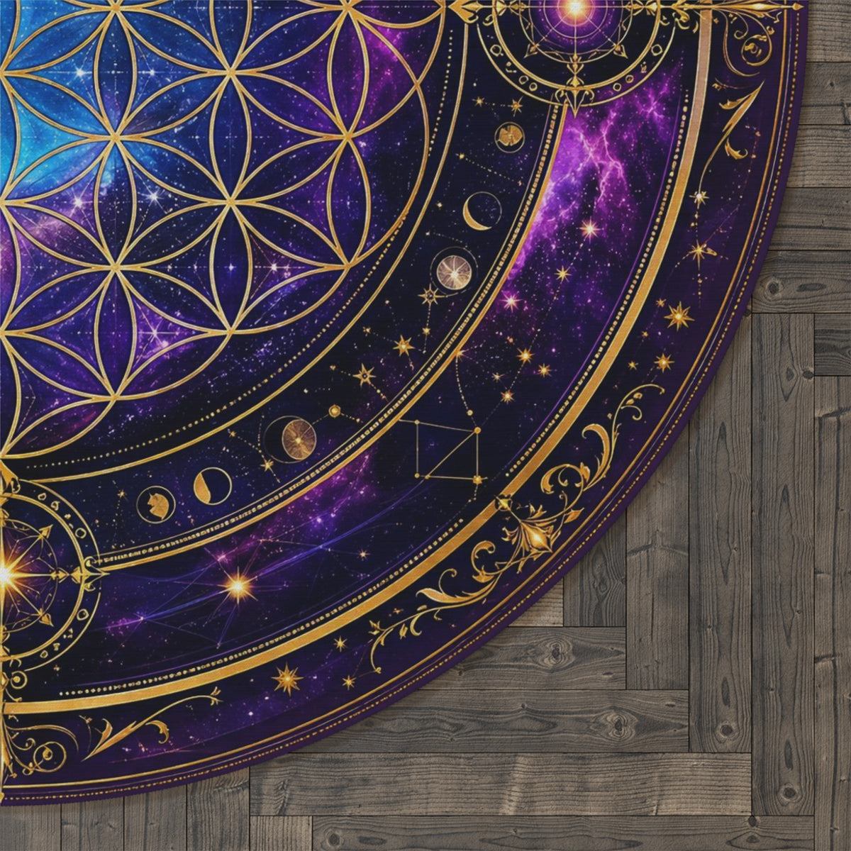 Round Mandala Area Rug, Celestial Boho Floor Mat, Sacred Geometry Home Decor, Meditation Rug, Bedroom Accent, Yoga Studio Decor Printify