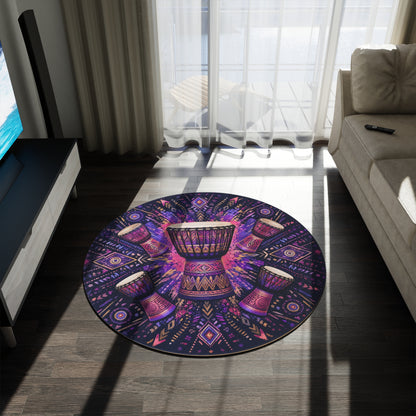 Tribal Djembe Drum Round Rug | Boho Music Mandala Floor Mat Printify
