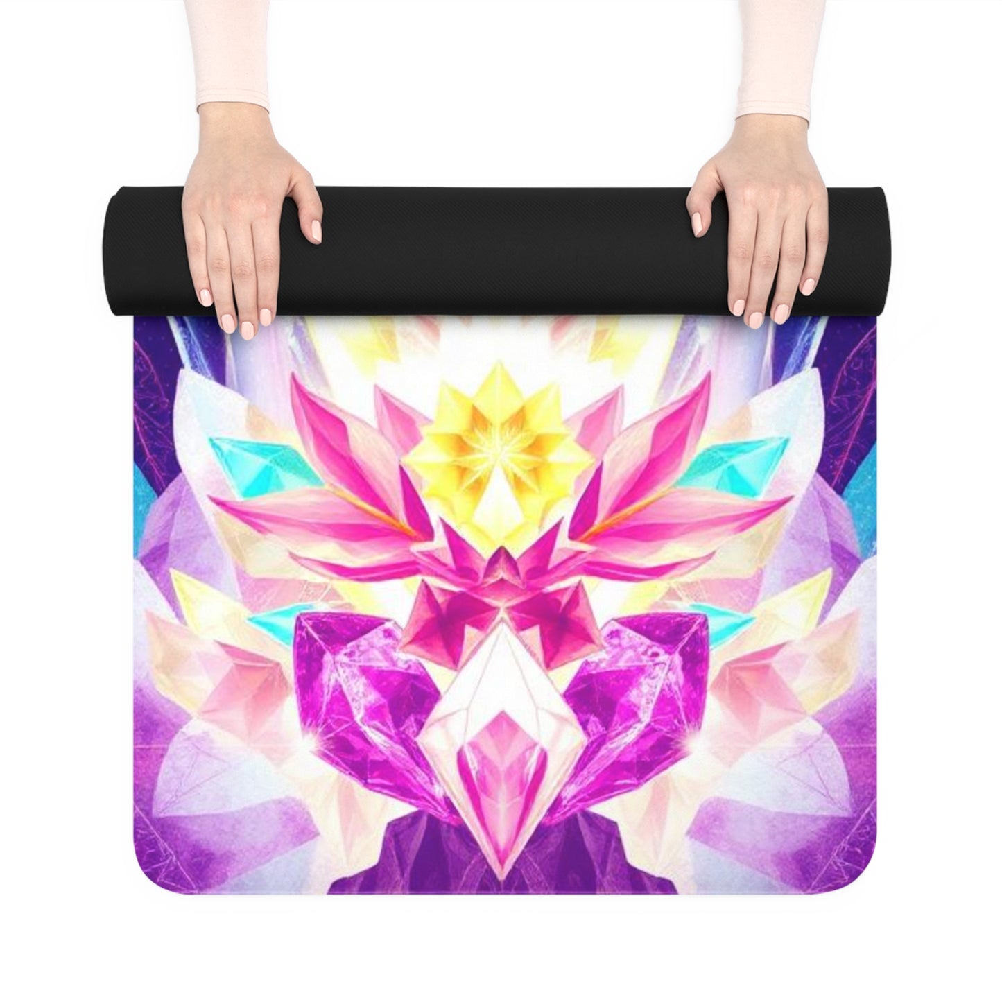 Crystal Lotus with Butterflies Rubber Yoga Mat | Spiritual Chakra Mat Printify