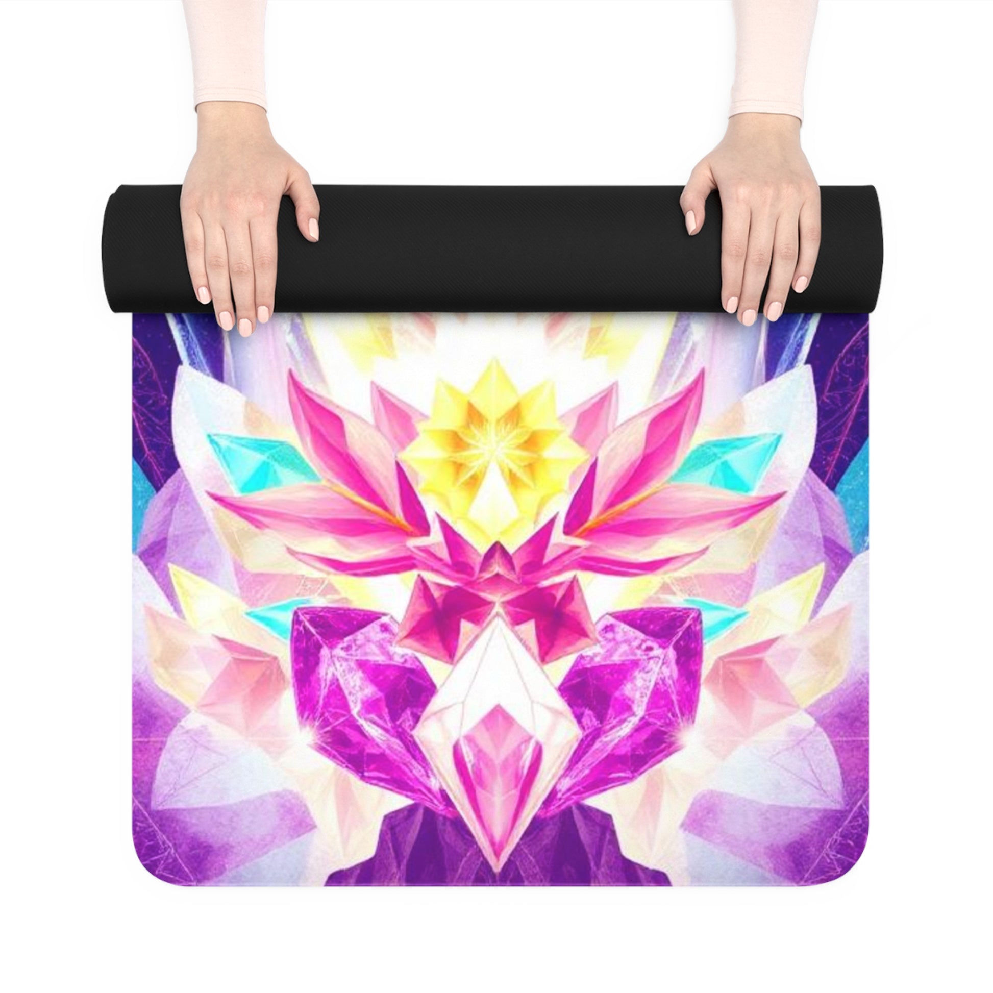 Crystal Lotus with Butterflies Rubber Yoga Mat | Spiritual Chakra Mat Printify