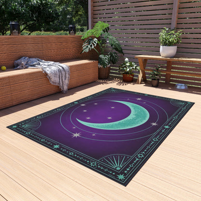 Crescent Moon Stars Outdoor Rug | Mystic Celestial Patio Mat Printify