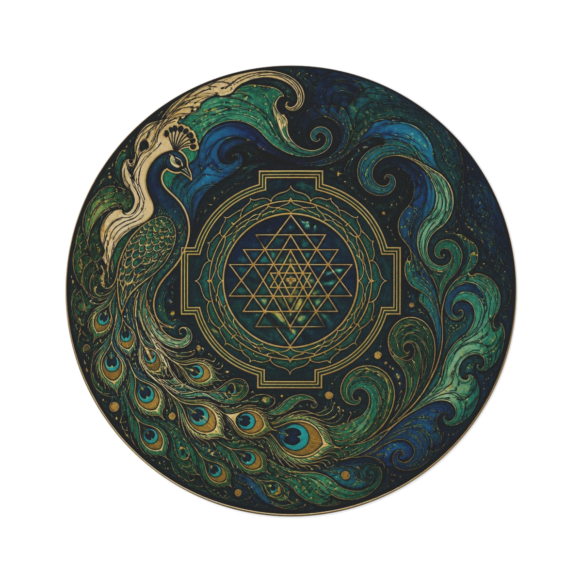 Peacock Mandala Round Rug | Sri Yantra Sacred Geometry Floor Mat Printify