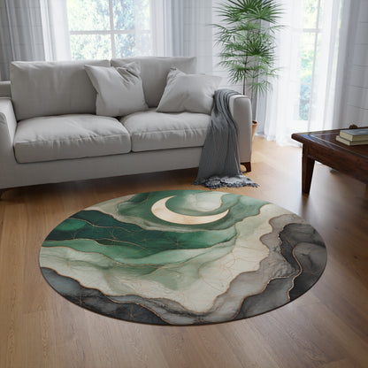 Green Unicorn Rug | Enchanted Forest Fantasy Area Rug | Washable Whimsical Bedroom Floor Mat | Round Fairy Decor Printify