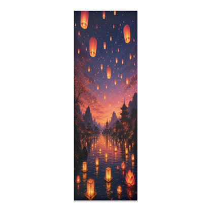 Floating Lanterns Skyline Foam Yoga Mat | Sunset Lantern Festival Scene - Best Yoga Mats for Home Workouts