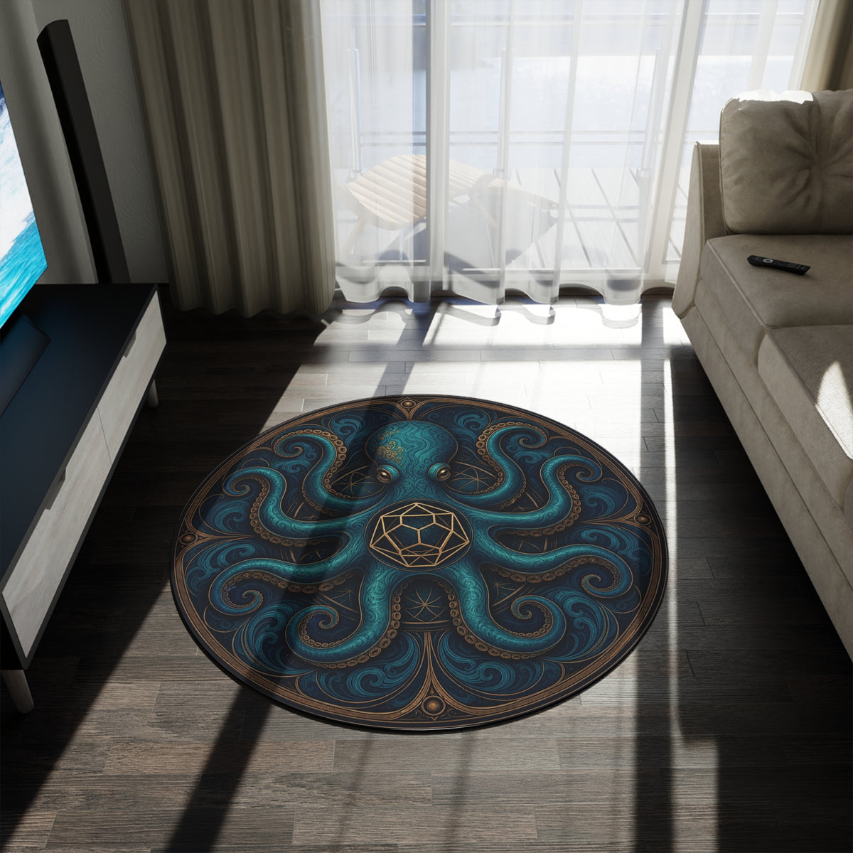 Octopus Illustration Round Rug | Nautical Mystic Cephalopod Decor Printify