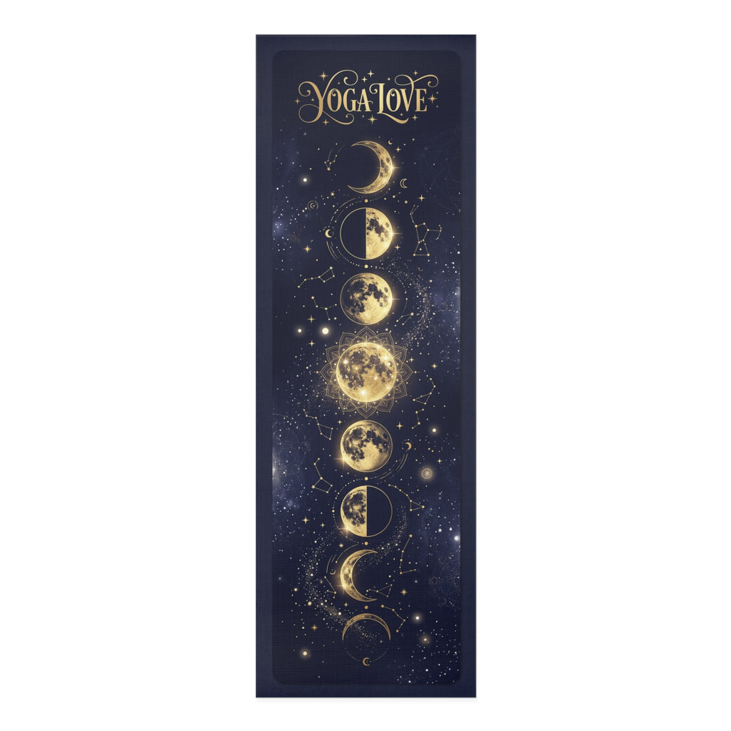 Moon Phases Yoga Mat | Celestial Gold Night Sky, Yoga Love Printify