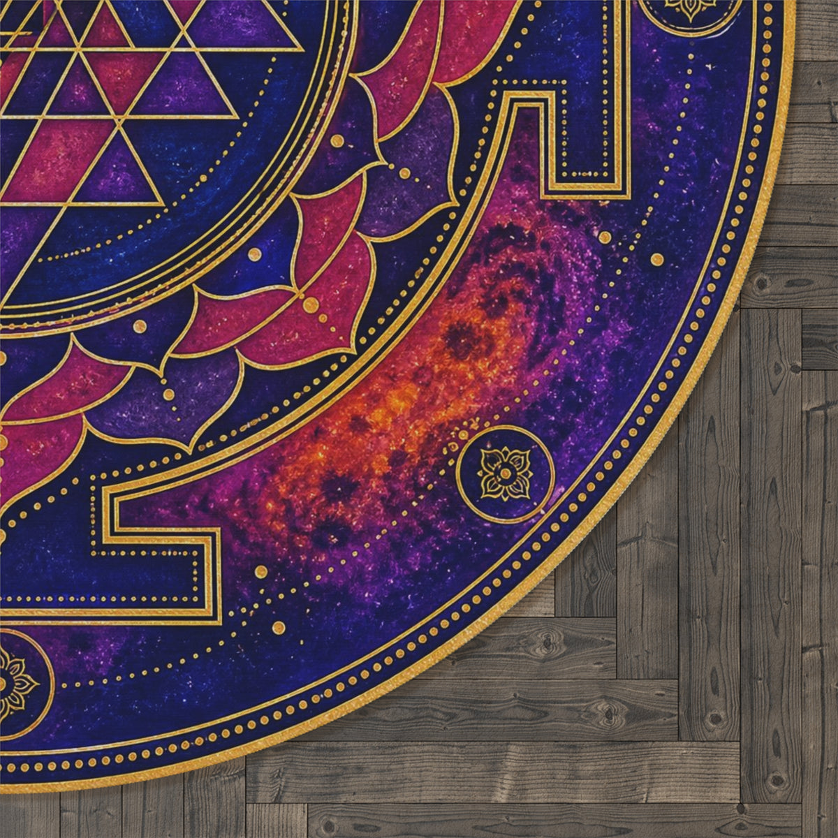 Sacred Sri Yantra Mandala Round Rug | Cosmic Geometric Floor Mat Printify