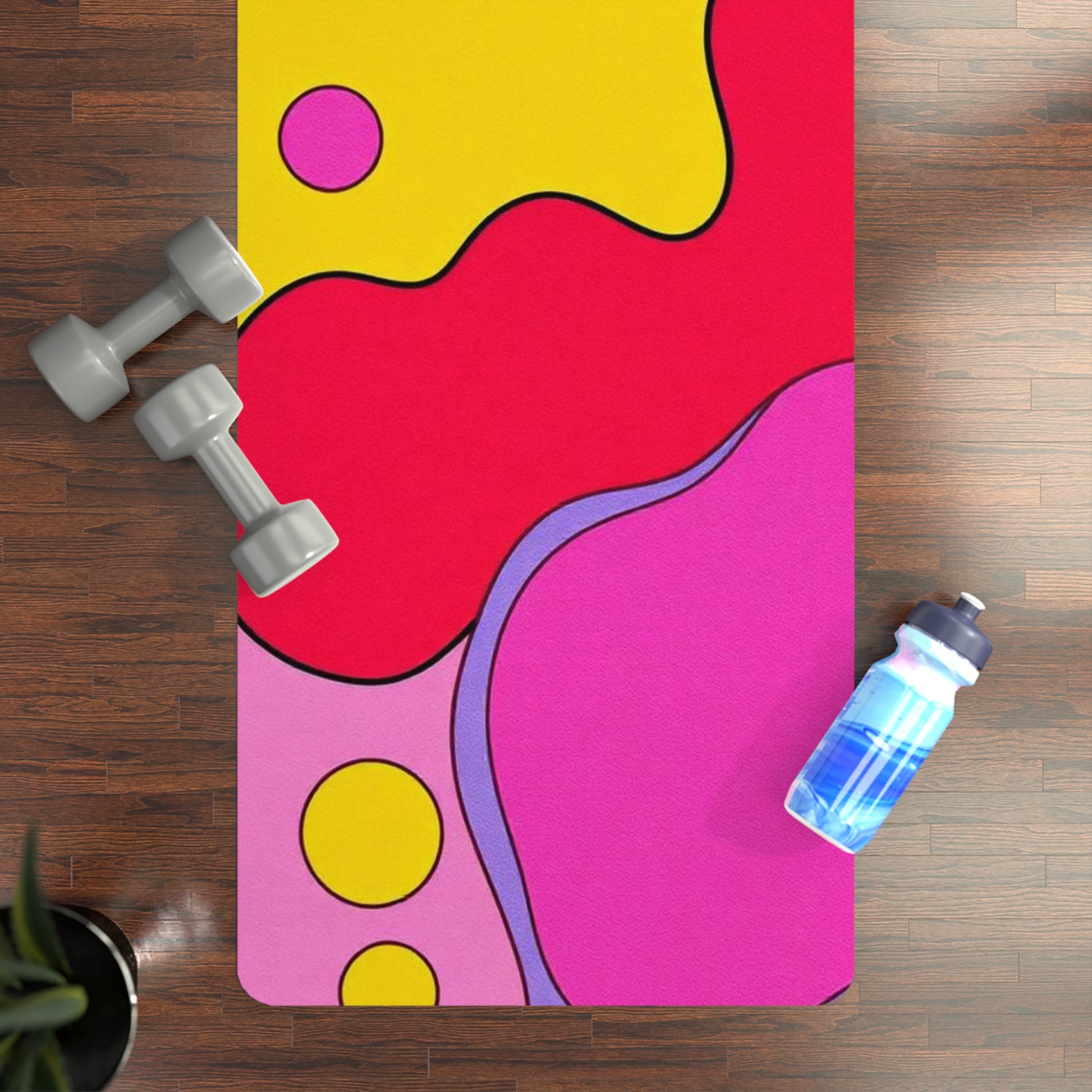 Colorful Abstract Shapes Rubber Yoga Mat | Bright Pop Art Fitness Mat - Best Yoga Mats for Home Workouts