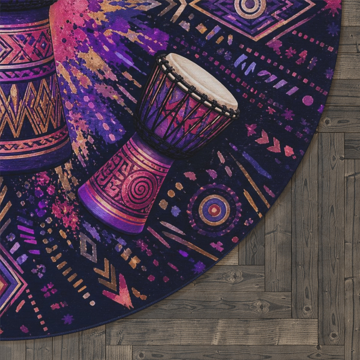 Tribal Djembe Drum Round Rug | Boho Music Mandala Floor Mat Printify