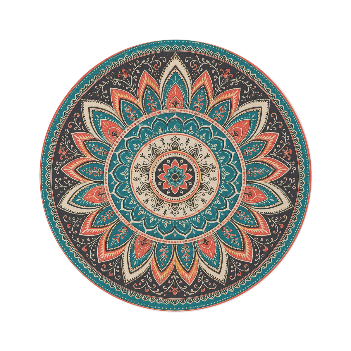 Boho Mandala Round Rug | Teal Coral Floral Medallion Printify