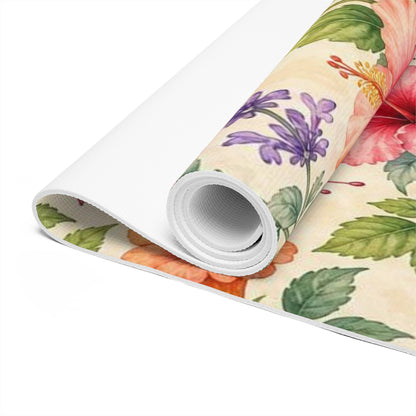 Hummingbird Hibiscus Floral Foam Yoga Mat | Tropical Botanical Pattern - Best Yoga Mats for Home Workouts