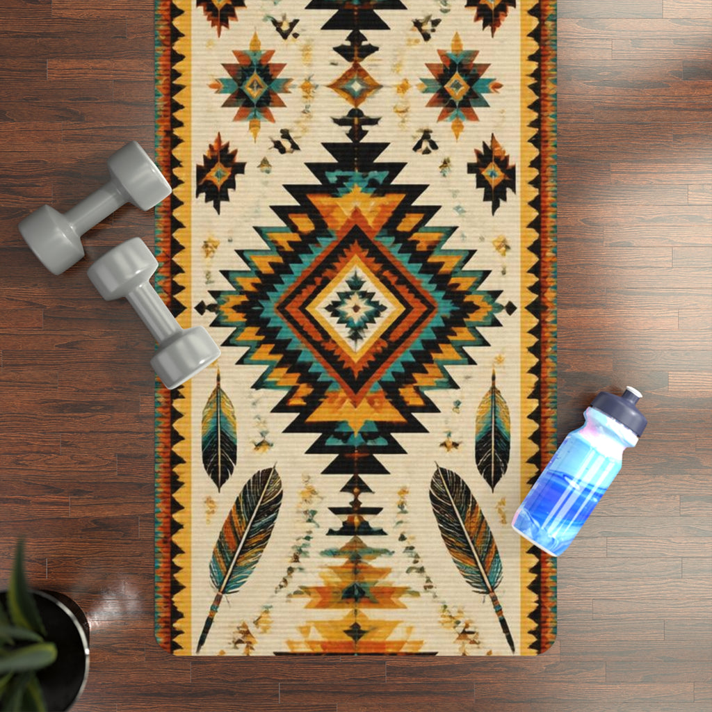 Southwestern Aztec Pattern Rubber Yoga Mat | Tribal Feather Design Printify