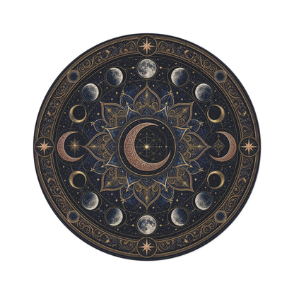 Celestial Moon Phase Mandala Round Rug | Astral Cosmic Boho Floor Mat Printify