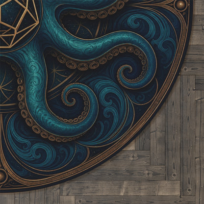 Octopus Illustration Round Rug | Nautical Mystic Cephalopod Decor Printify