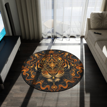 Geometric Tiger Mandala Round Rug | Mystical Animal Boho Décor Printify