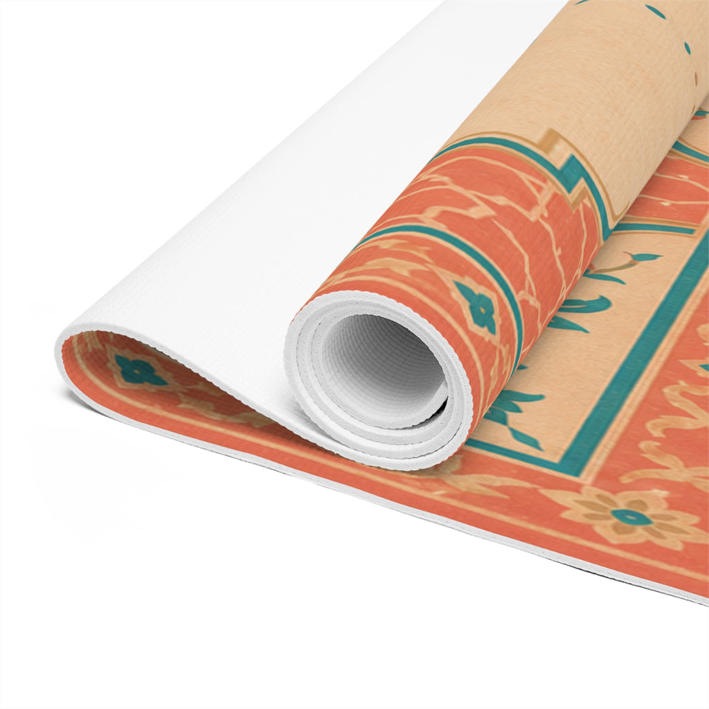 Yoga Love mandala foam Yoga Mat | boho floral pattern, coral teal