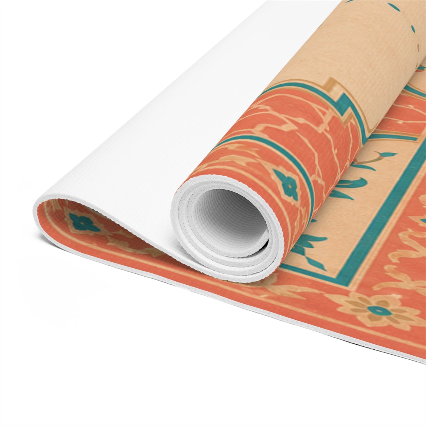 Yoga Love mandala foam Yoga Mat | boho floral pattern, coral teal - Best Yoga Mats for Home Workouts